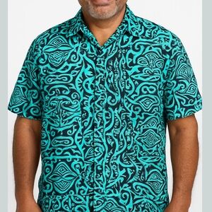 Da Edge Turquoise and Black Patterned Men's Shirt